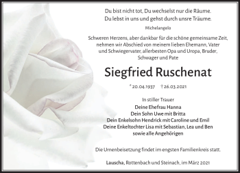Traueranzeige von Siegfried Ruschenat von Südthüringer Presse