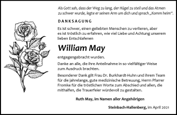 Traueranzeige von William May von Südthüringer Presse