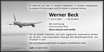 Traueranzeige von Werner Beck von Südthüringer Presse