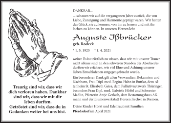 Traueranzeige von Auguste Ißbrücker von Südthüringer Presse