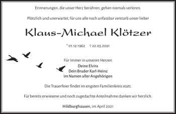 Traueranzeige von Klaus-Michael Klötzer von Südthüringer Presse