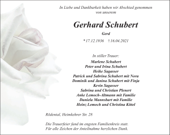 Traueranzeige von Gerhard Schubert von Neue Presse Coburg