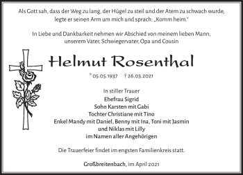 Traueranzeige von Helmut Rosenthal von Südthüringer Presse
