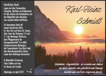 Traueranzeige von Karl-Heinz Schmidt von Südthüringer Presse