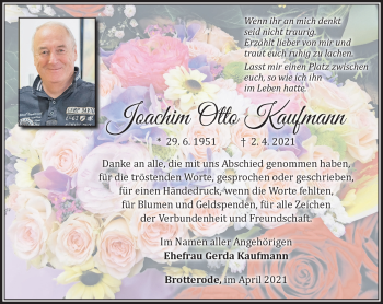 Traueranzeige von Joachim Otto Kaufmann von Südthüringer Presse