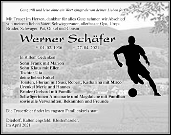 Traueranzeige von Werner Schäfer von Südthüringer Presse