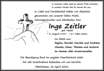 Traueranzeige von Inge Zeitler von Frankenpost