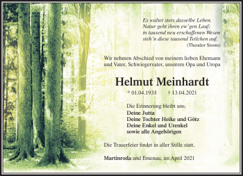 Traueranzeige von Helmut Meinhardt von Südthüringer Presse