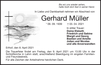 Traueranzeige von Gerhard Müller von Neue Presse Coburg