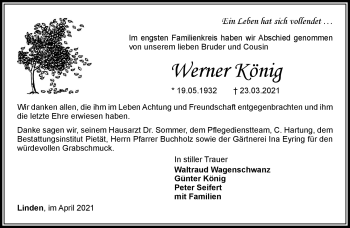 Traueranzeige von Werner König von Südthüringer Presse