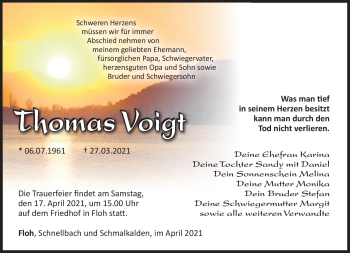 Traueranzeige von Thomas Voigt von Südthüringer Presse