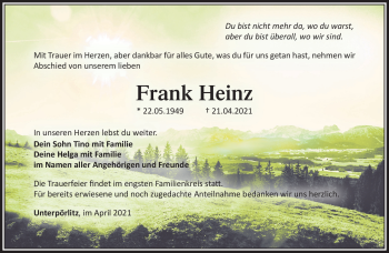 Traueranzeige von Frank Heinz von Südthüringer Presse