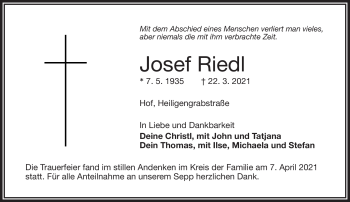 Traueranzeige von Josef Riedl von Frankenpost