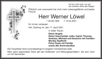 Traueranzeige von Werner Löwel von Frankenpost