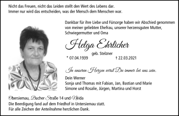 Traueranzeige von Helga Ehrlicher von Neue Presse Coburg