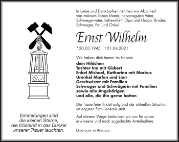 Traueranzeige von Ernst Wilhelm von Südthüringer Presse