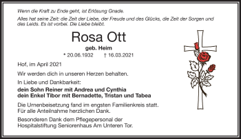 Traueranzeige von Rosa Ott von Frankenpost