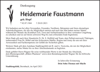 Traueranzeige von Heidemarie Faustmann von Südthüringer Presse