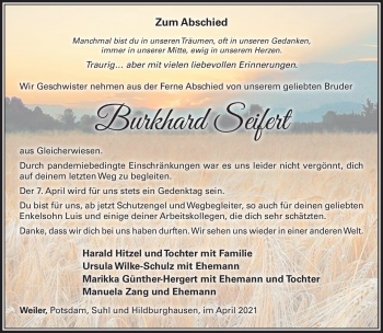 Traueranzeige von Burghard Seifert von Südthüringer Presse