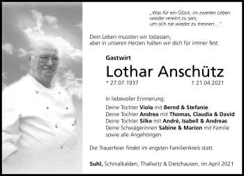 Traueranzeige von Lothar Anschütz von Südthüringer Presse