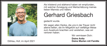 Traueranzeige von Gerhard Griesbach von Frankenpost