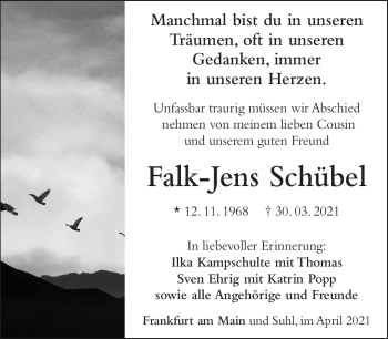 Traueranzeige von Falk-Jens Schübel von Südthüringer Presse