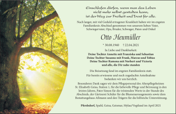 Traueranzeige von Otto Heumüller von Südthüringer Presse