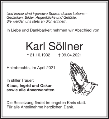 Traueranzeige von Karl Söllner von Frankenpost