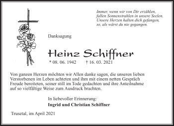 Traueranzeige von Heinz Schiffer von Südthüringer Presse