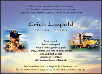 Traueranzeige von Erich Leupold von Frankenpost