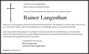Traueranzeige von Rainer Langenhan von Südthüringer Presse