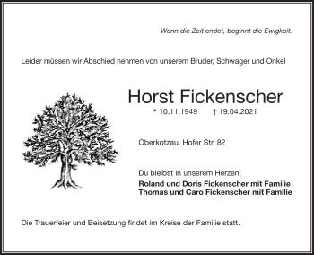 Traueranzeige von Horst Fickenscher von Frankenpost
