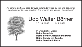 Traueranzeige von Udo Walter Börner von Frankenpost