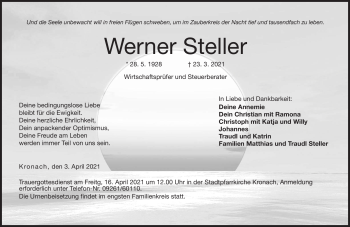 Traueranzeige von Werner Steller von Neue Presse Coburg