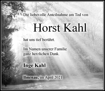 Traueranzeige von Horst Kahl von Südthüringer Presse