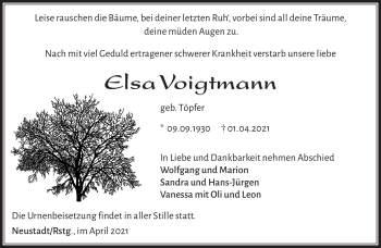 Traueranzeige von Elsa Vogitmann von Südthüringer Presse