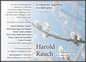 Traueranzeige von Harold Rauch von Südthüringer Presse