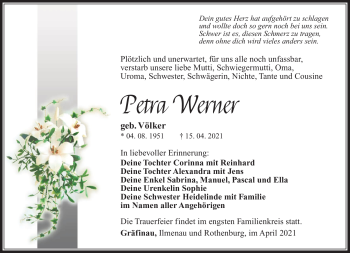 Traueranzeige von Petra Werner von Südthüringer Presse