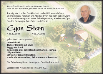 Traueranzeige von Egon Stern von Südthüringer Presse