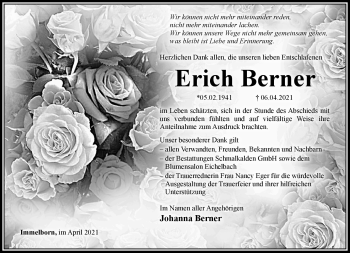 Traueranzeige von Erich Berner von Südthüringer Presse