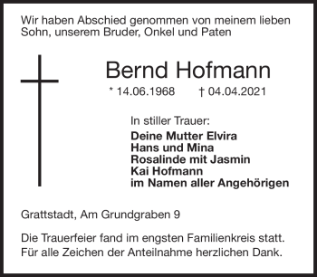 Traueranzeige von Bernd Hofmann von Neue Presse Coburg