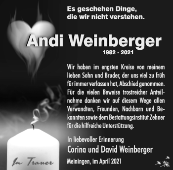 Traueranzeige von Andi Weinberger von Südthüringer Presse