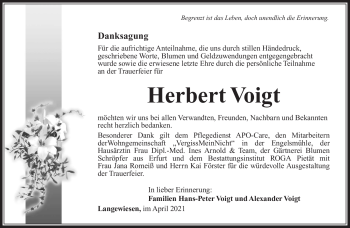 Traueranzeige von Herbert Voigt von Südthüringer Presse