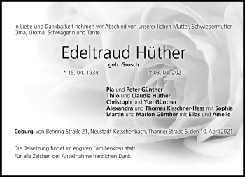 Traueranzeige von Edeltraud Hüther von Neue Presse Coburg