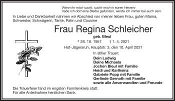 Traueranzeige von Regina Schleicher von Frankenpost