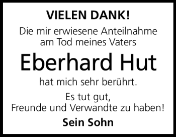 Traueranzeige von Eberhard Hut von Neue Presse Coburg