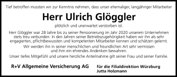 Traueranzeige von Ulrich Glöggler von Südthüringer Presse