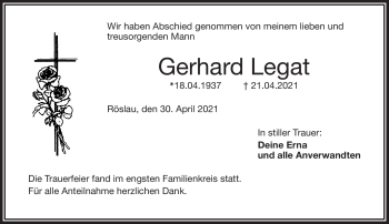 Traueranzeige von Gerhard Legat von Frankenpost