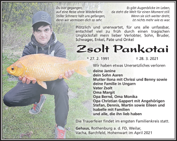 Traueranzeige von Zsolt Pankotai von Südthüringer Presse
