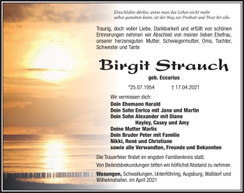 Traueranzeige von Birgit Strauch von Südthüringer Presse